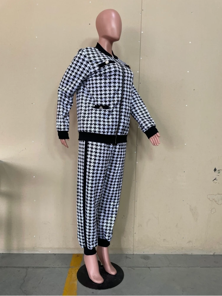 Women Houndstooth Matching 2 Piece Outfit Sets - Image 7
