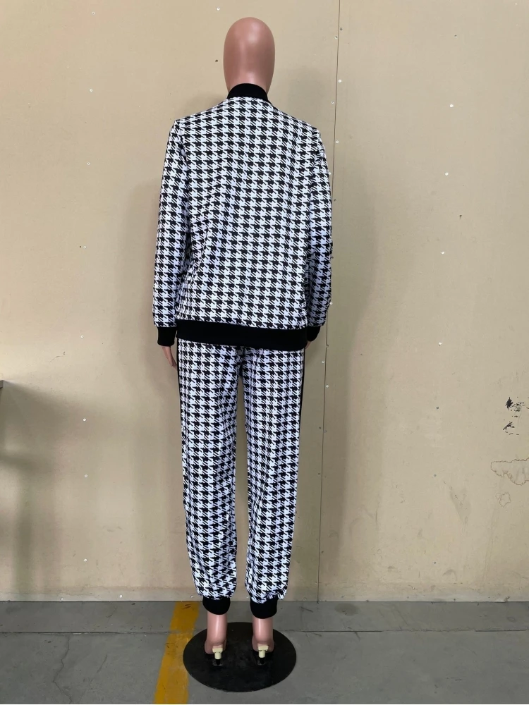 Women Houndstooth Matching 2 Piece Outfit Sets - Image 8