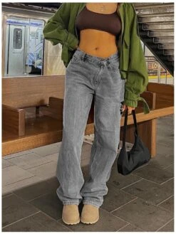 Hole Low Rise Loose Jeans For Ladies