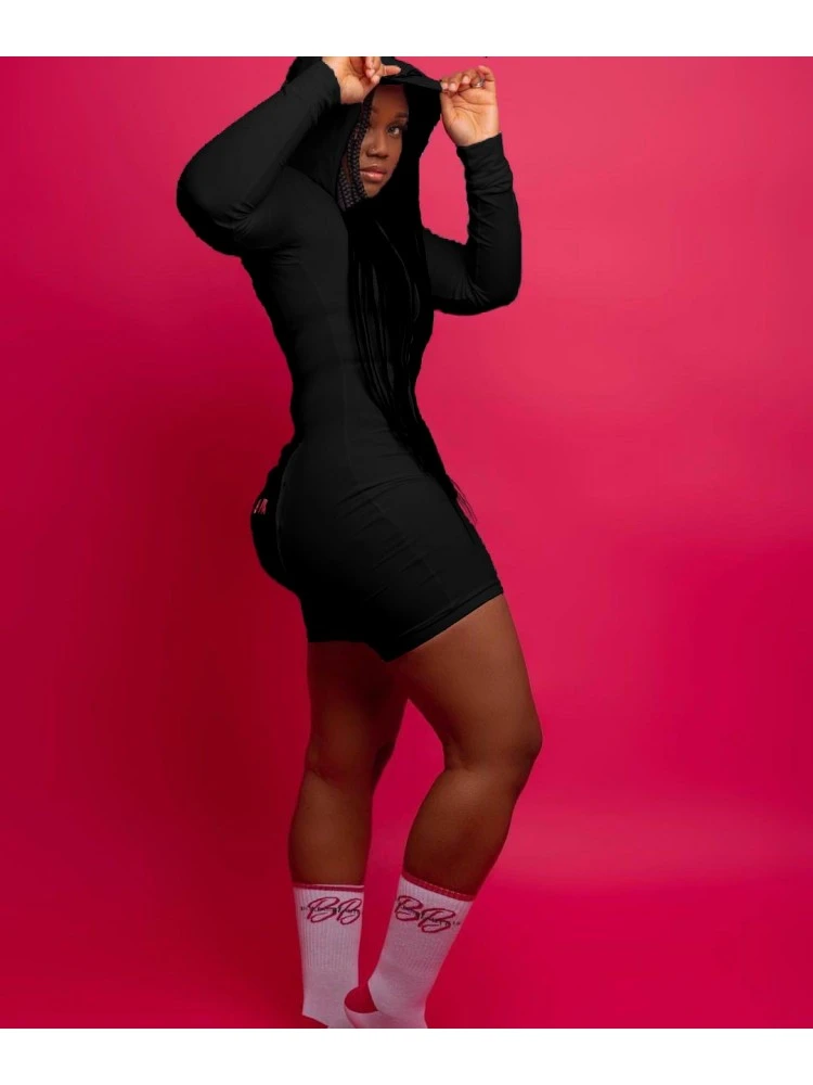 Casual Hooded Letter Embroidery Women's Rompers - Image 4