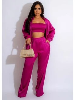 3 Piece Blouse And Wide Leg Pants For Women