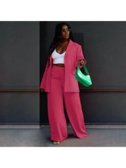 Fashion Pure Color Top And Loose Trouser Suit
