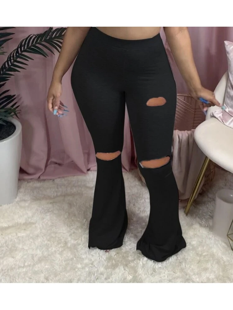 2022 Casual Ripped Pure Color Flared Pants