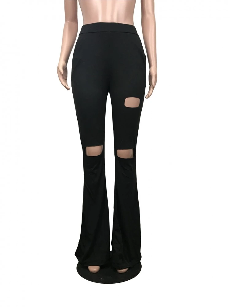 2022 Casual Ripped Pure Color Flared Pants - Image 3