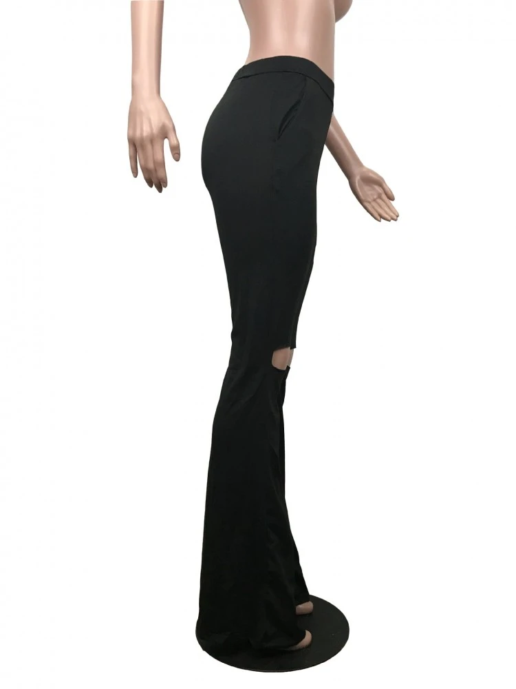 2022 Casual Ripped Pure Color Flared Pants - Image 4