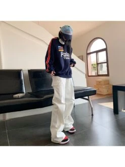 Texture White Versatile Loose Women's Denim Jeans