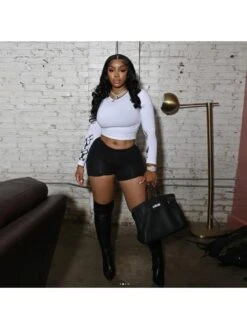 Fitted Printing Crop Top And Shorts Women's Sets