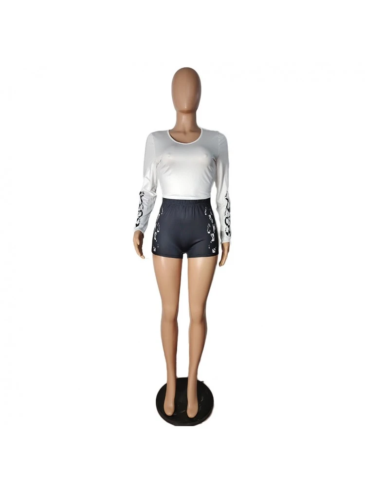 Fitted Printing Crop Top And Shorts Women's Sets - Image 4