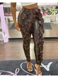 PU Leather Patchwork Skinny Pants For Women