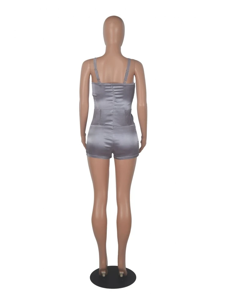 Summer Solid Sleeveless Spaghetti Straps Rompers - Image 5