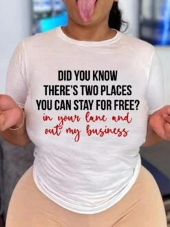 Casual Women White Letter Printed T Shirts