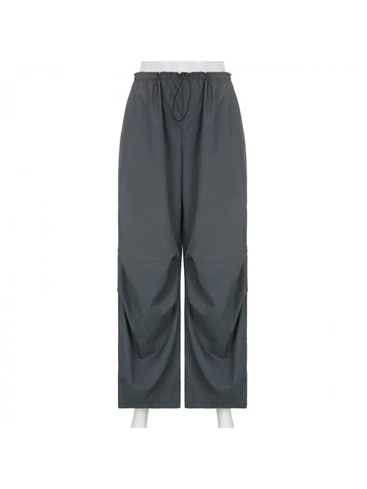 Casual Simple Gray Drawstring Loose Woven Pants - Image 5