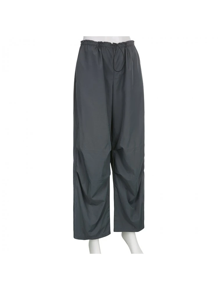 Casual Simple Gray Drawstring Loose Woven Pants - Image 6