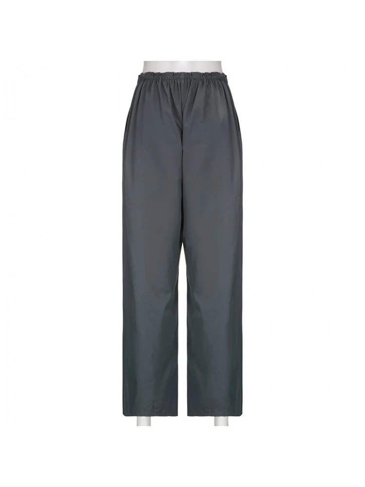 Casual Simple Gray Drawstring Loose Woven Pants - Image 7