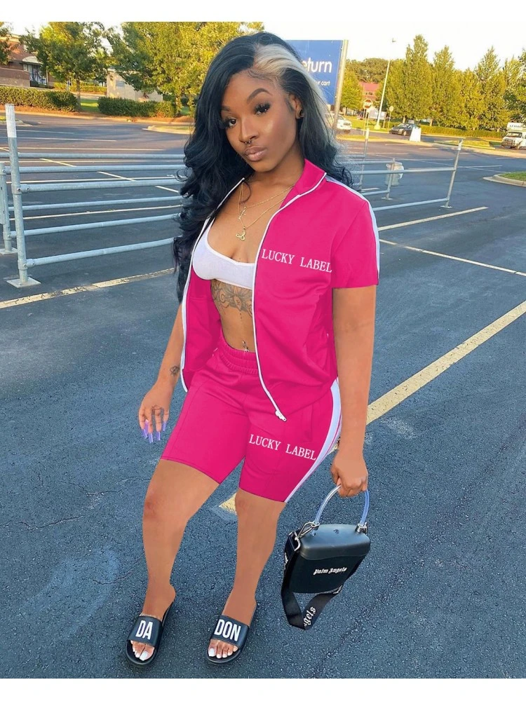 Casual Letter Zipper Top And Shorts Trouser Set