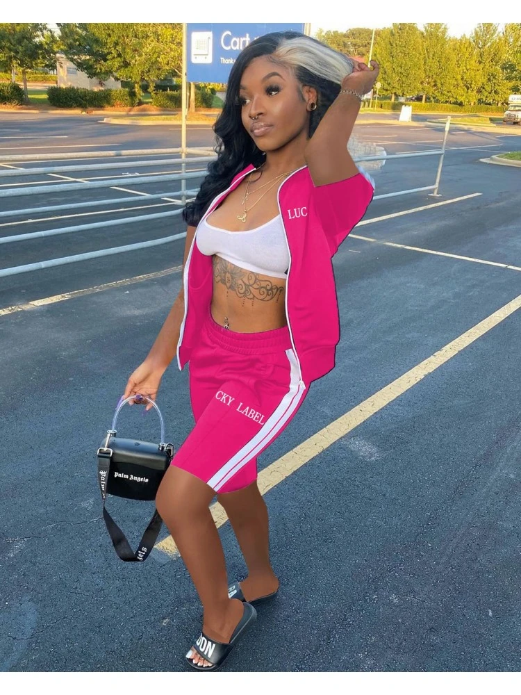 Casual Letter Zipper Top And Shorts Trouser Set - Image 2