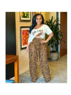 Casual Leopard Print Yellow Women's Pants