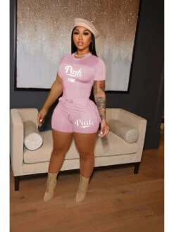 Letter Printing Short Sleeve 2 Piece Short Sets Women