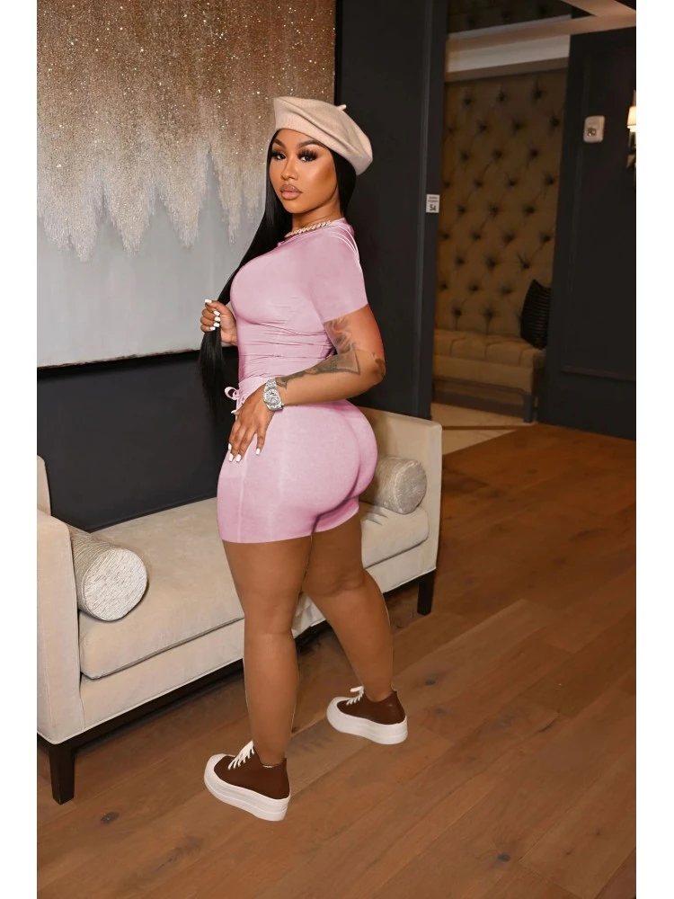 Letter Printing Short Sleeve 2 Piece Short Sets Women - Image 2