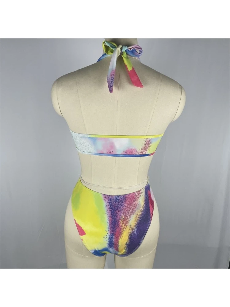 Sexy Tie Dyed Hollow Out Sleeveless Swimsuit Set - Image 7