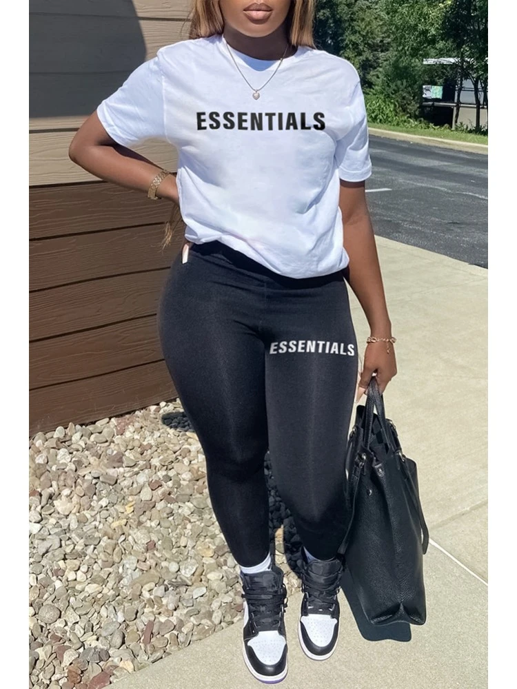 Letter Printed Fashion Short Sleeve Two-Piece Pants Sets