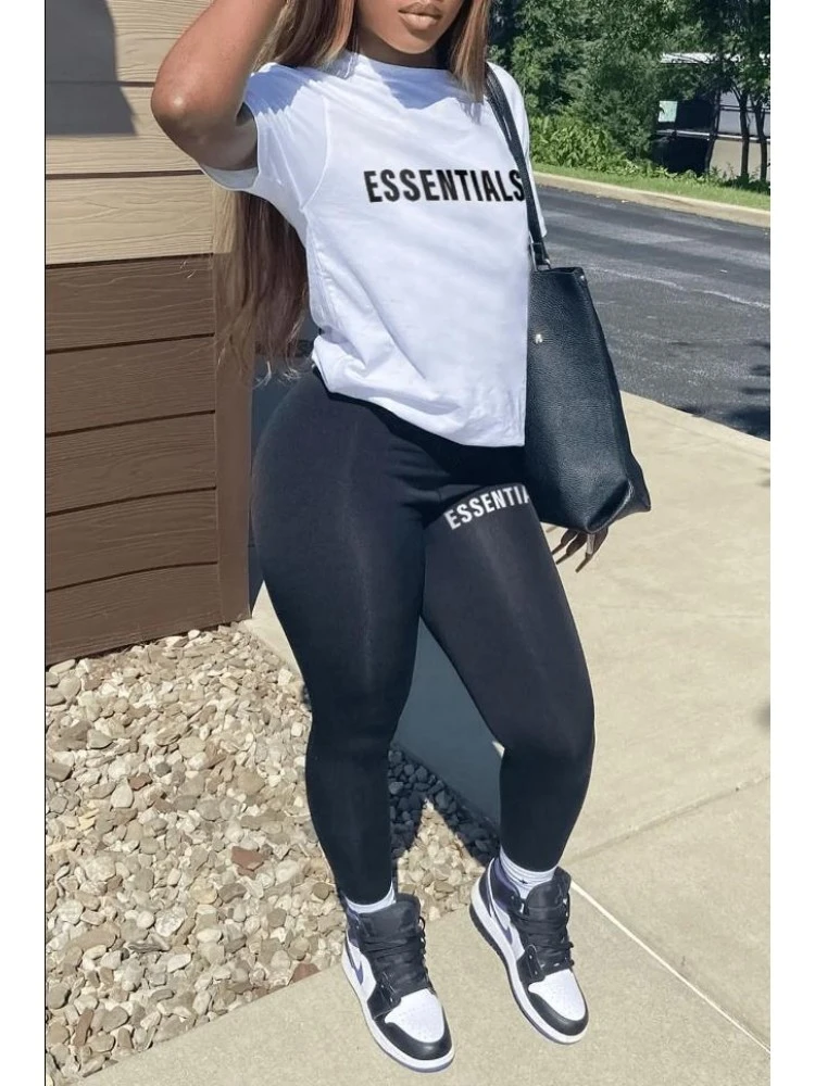 Letter Printed Fashion Short Sleeve Two-Piece Pants Sets - Image 2