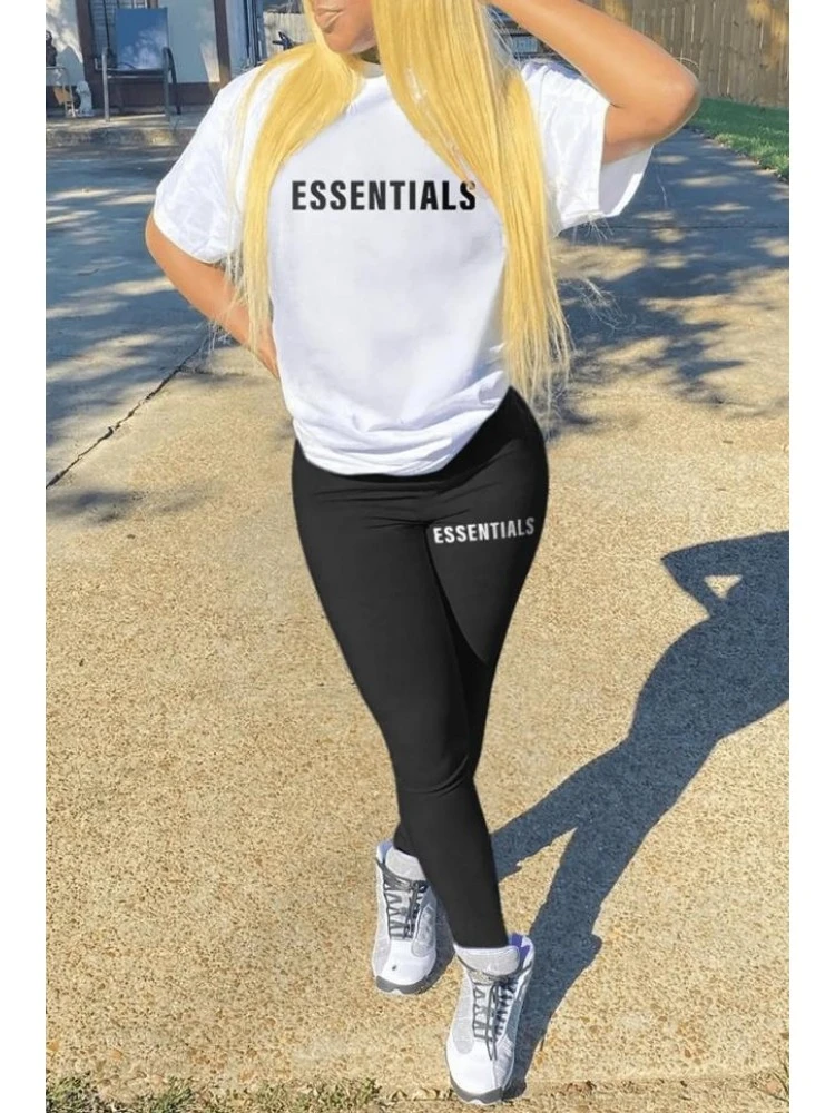 Letter Printed Fashion Short Sleeve Two-Piece Pants Sets - Image 3