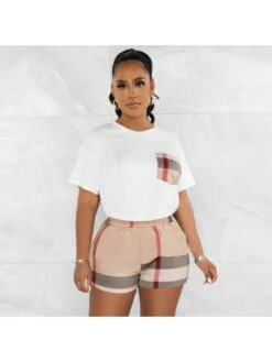Casual Plaid Short Sleeve 2 Piece Shorts Sets