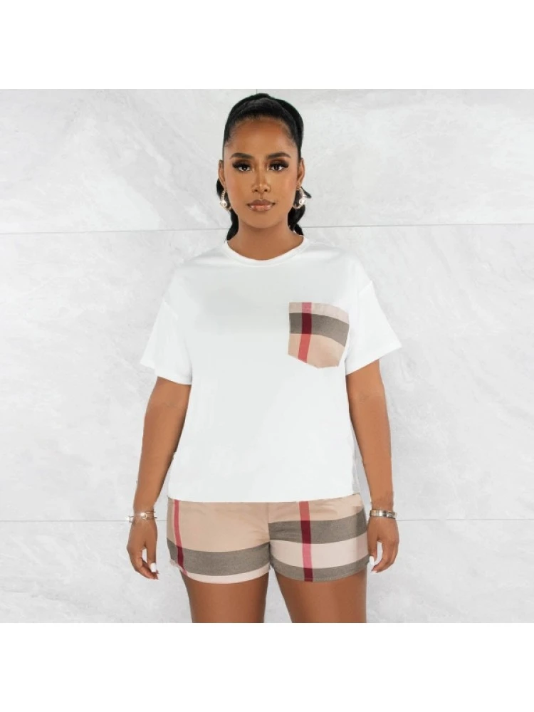 Casual Plaid Short Sleeve 2 Piece Shorts Sets - Image 2