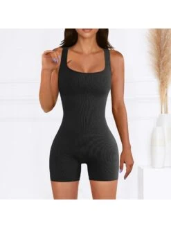 U-neck Sleeveless Women Romper Shorts