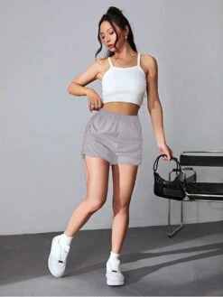 Sports Ruched Pure Color Shorts