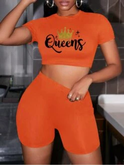 Cute Letter Printed Shorts Suits