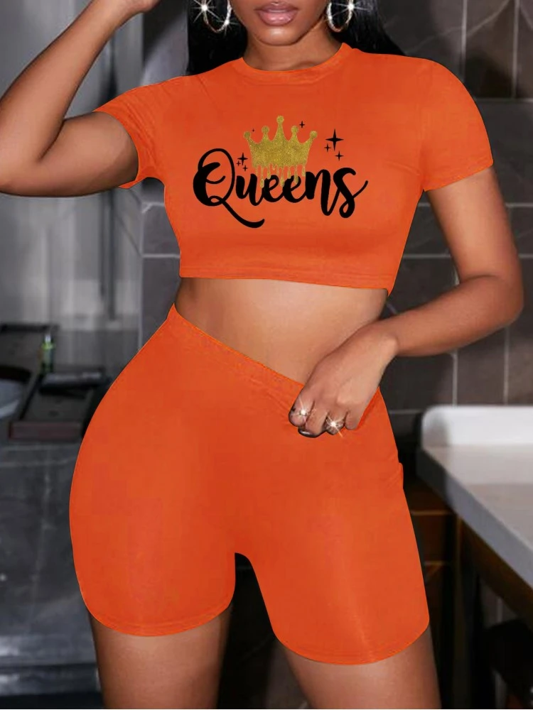 Cute Letter Printed Shorts Suits