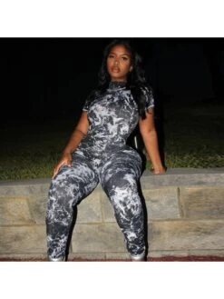 Tie Dyed Short Sleeve Skinny Jumpsuits