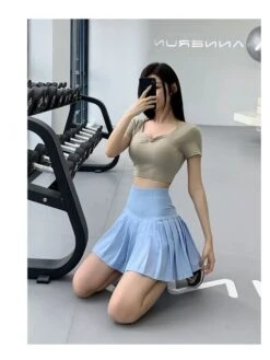 Sports Solid Culottes Pleated Skirts