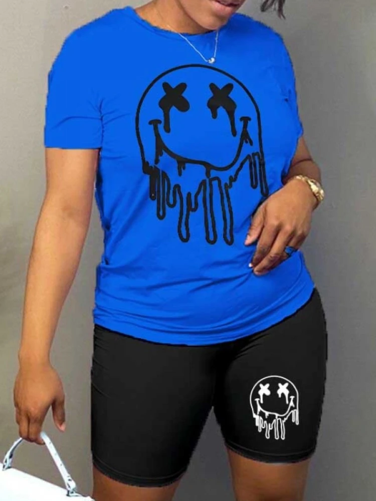 Smiley Printed Short Sleeve 2pc Shorts Sets - Image 2