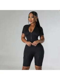 Sexy Tight Solid Short Sleeve Romper