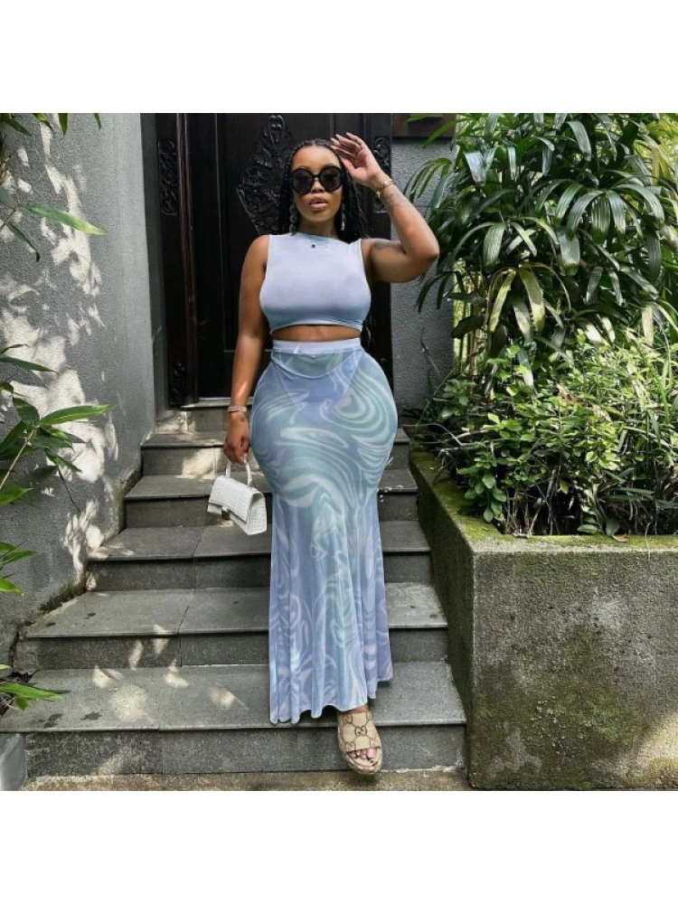 See Through Gauze Three-piece Skirt Set