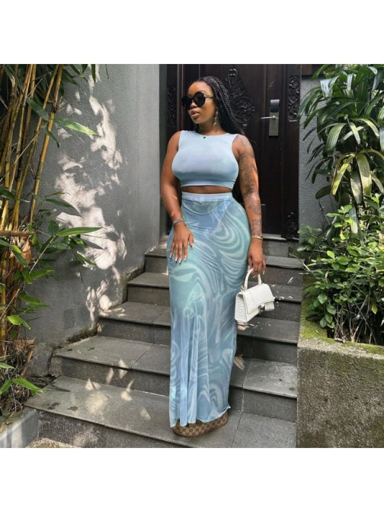 See Through Gauze Three-piece Skirt Set - Image 2