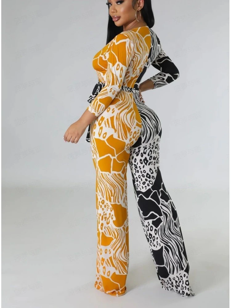 Casual Contrast Color Printing Jumpsuit Women - Image 4