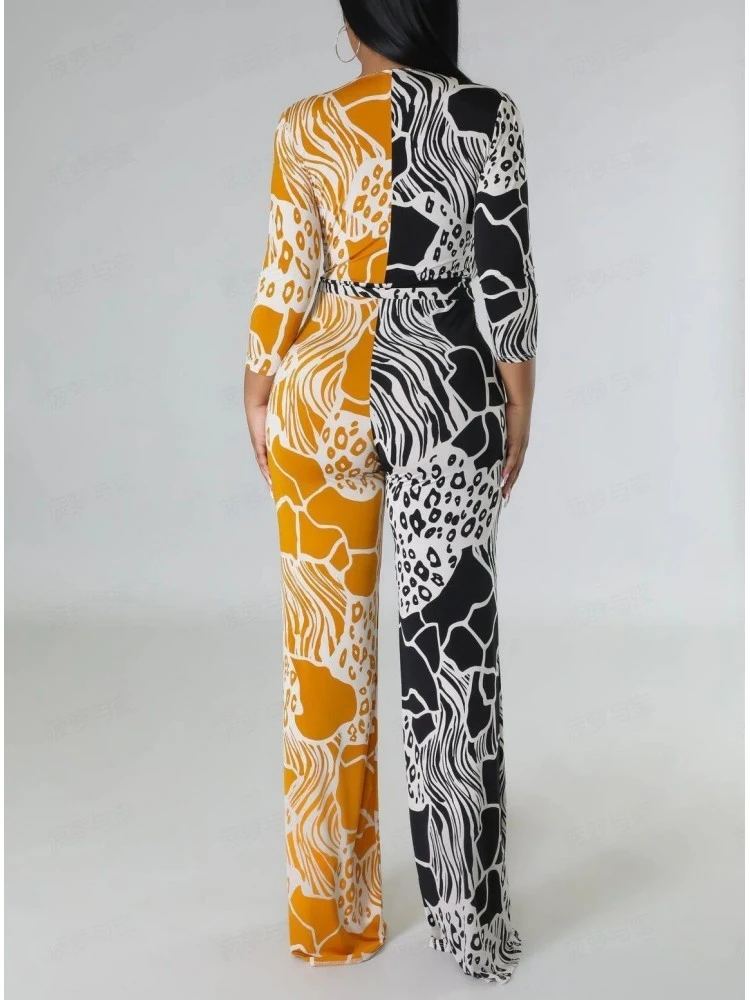 Casual Contrast Color Printing Jumpsuit Women - Image 5
