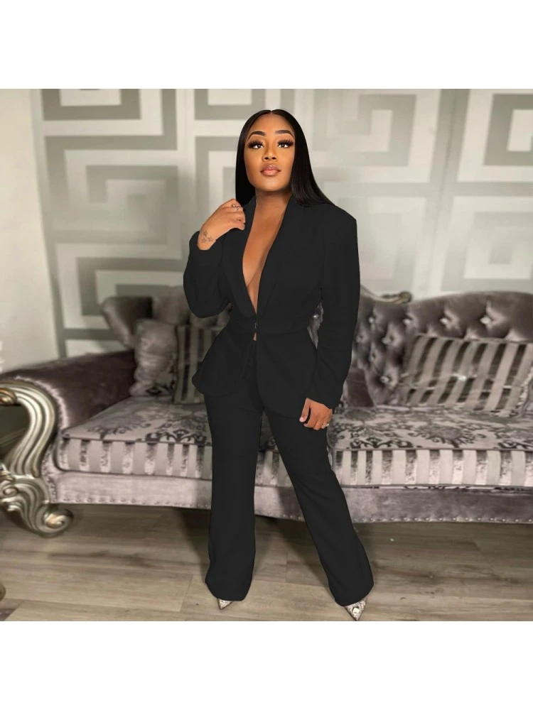 Casual Patchwork Pure Color Two-Piece Set Women - Image 2