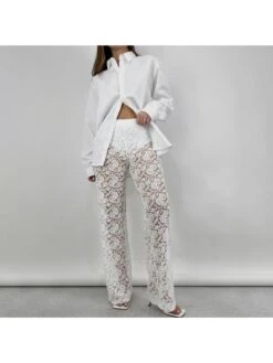 Sexy Lace See Through High Waist Pants