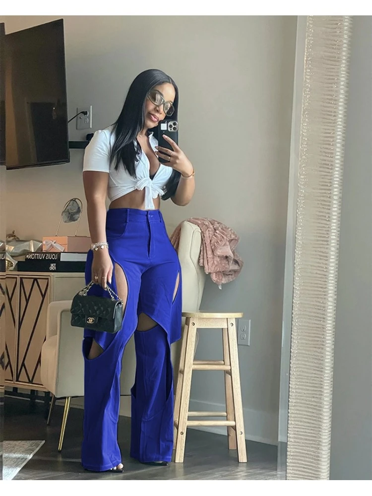 Women's Casual Hollowed Out Patchwork Pants - Image 2