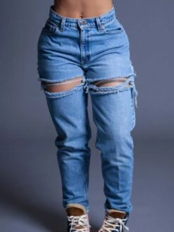 Fall Denim Ripped High Waist Jeans