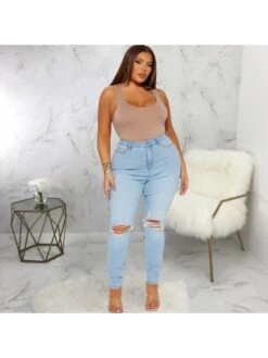 Fashion Ripped High Waist Denim Skinny Pants