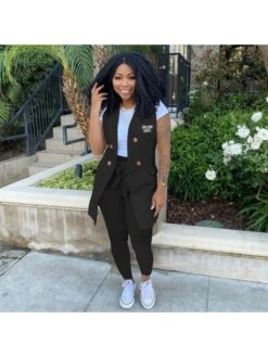 Fall OL Style Long Vest 2pc Pants Sets