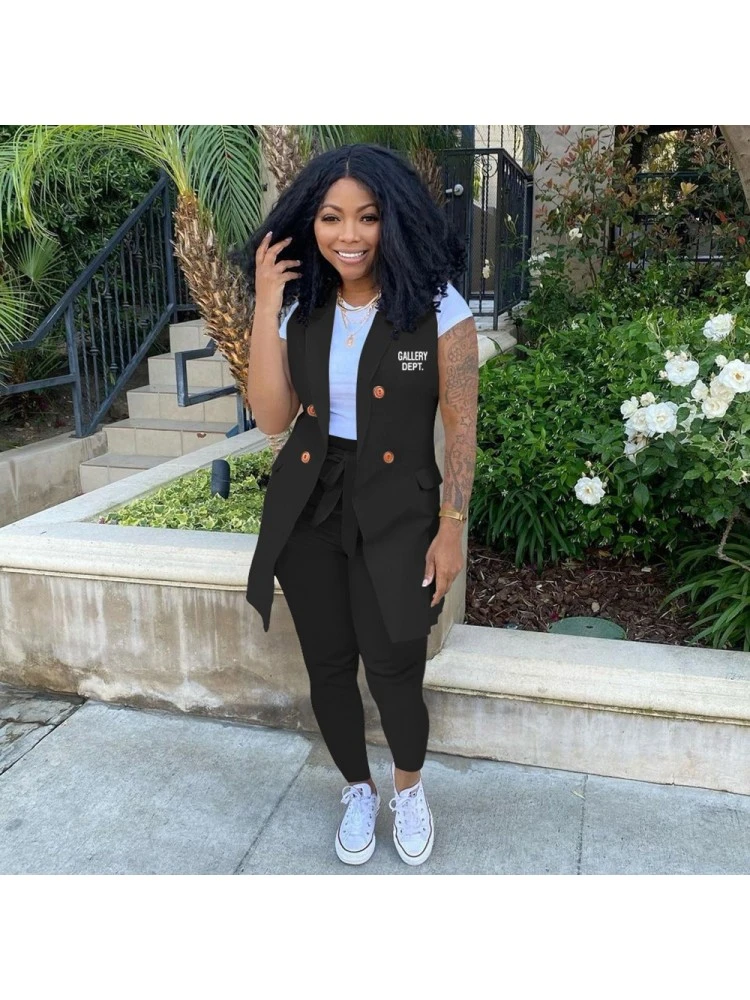 Fall OL Style Long Vest 2pc Pants Sets