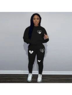 Printed Hooded Sweatshirt Two Piece Set