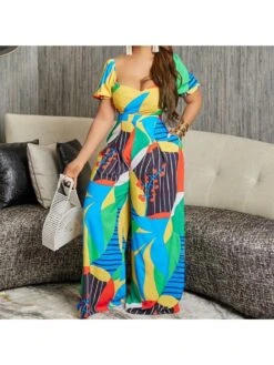 Fall Printing Backless Wide Leg Jumpsuit